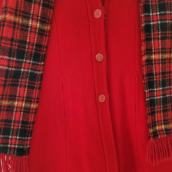 1980s Rothschild Girls Red Hooded Button Pea Coat Plaid Detail w/ Scarf size 6X - Picture 15 of 15